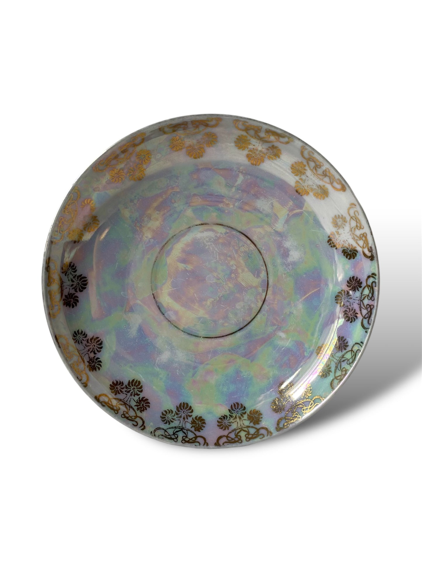 Service à thé porcelaine blanc irisé et doré