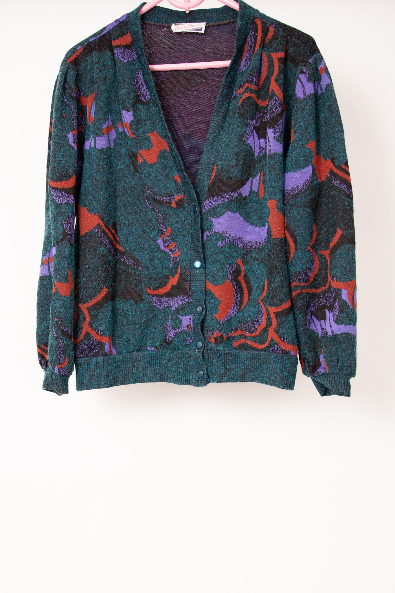 Cardigan vert violet et rouille 40