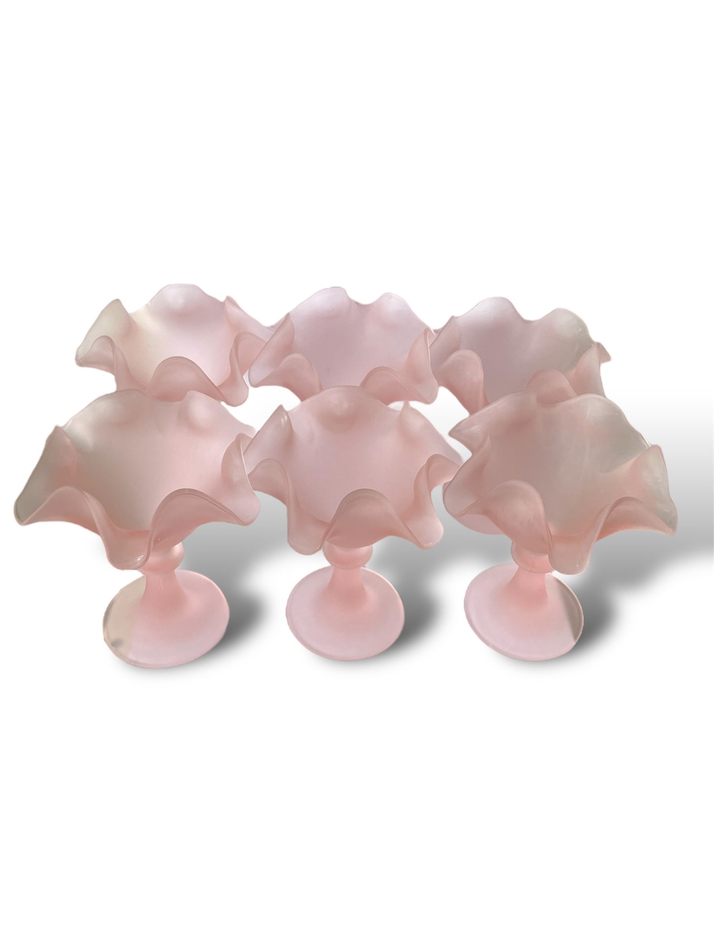 6 coupes à dessert en verre dépoli rose pâle