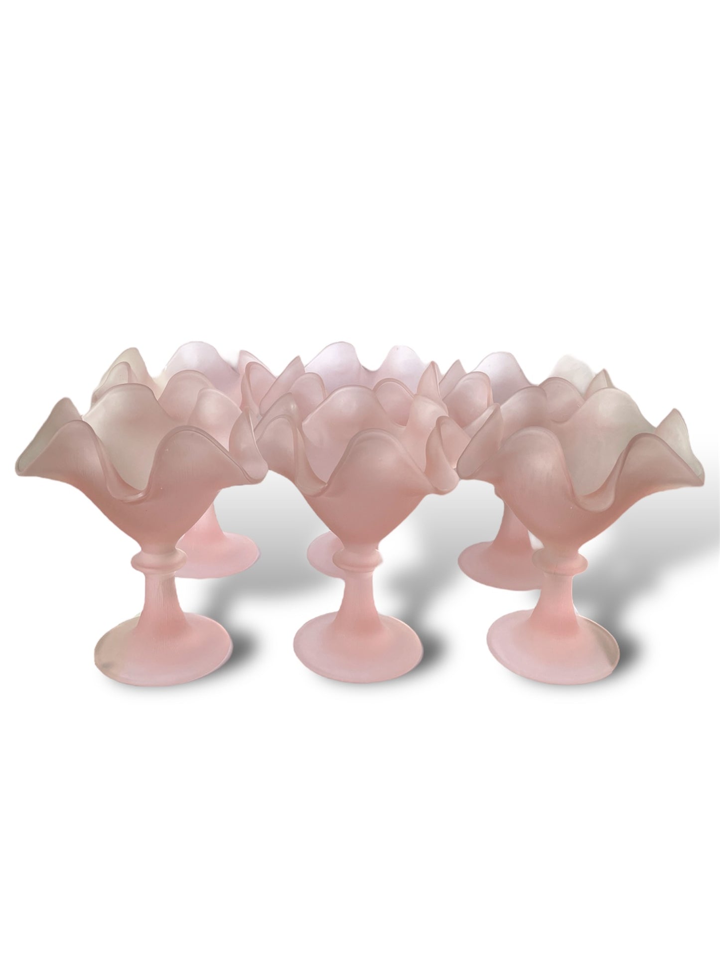 6 coupes à dessert en verre dépoli rose pâle