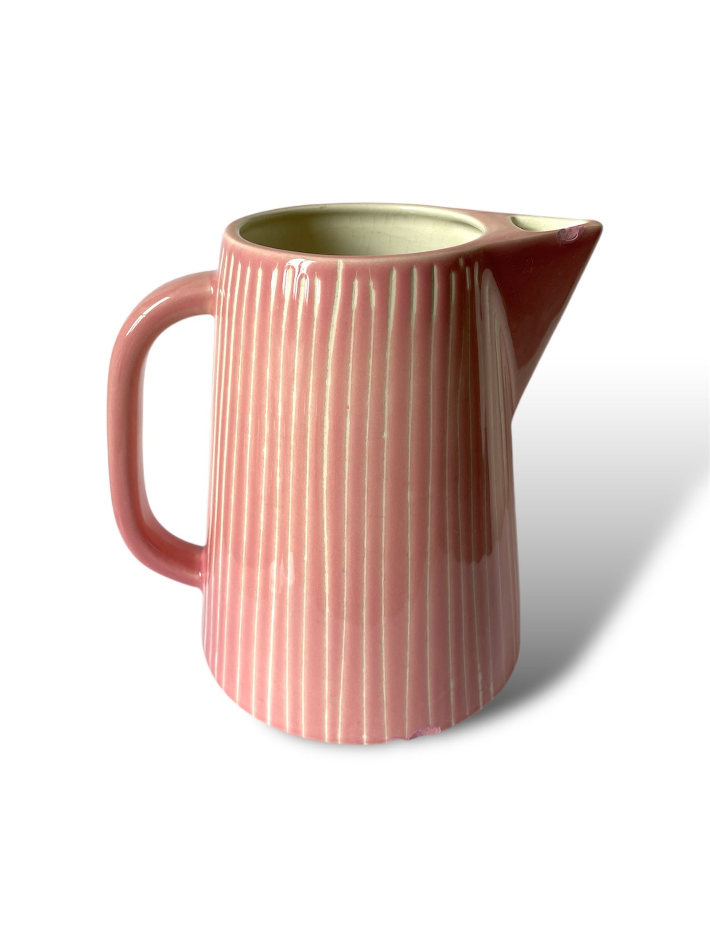 Pichet en céramique rose rayé