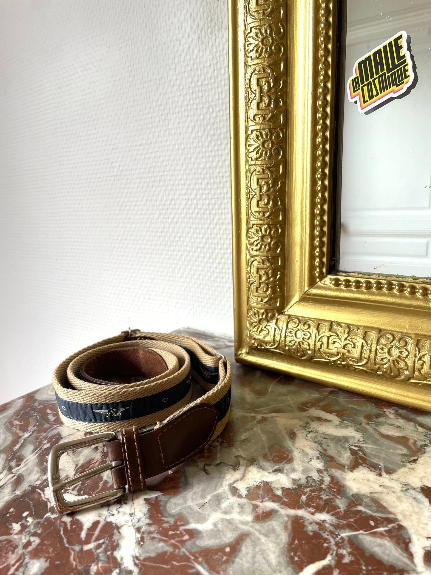 Ceinture Aviateur beige marron et bleu