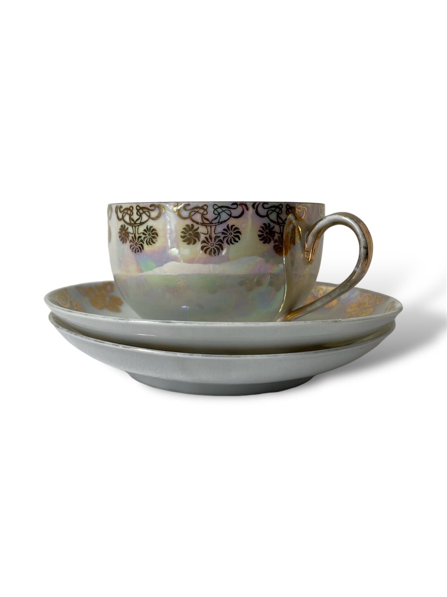 Service à thé porcelaine blanc irisé et doré