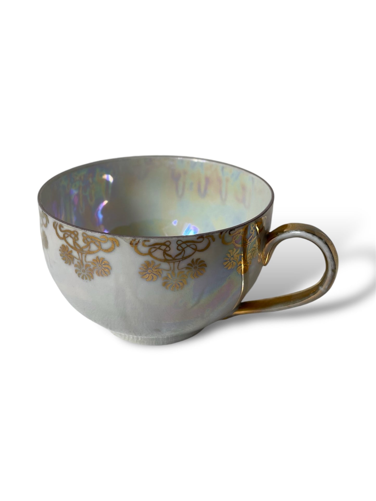 Service à thé porcelaine blanc irisé et doré