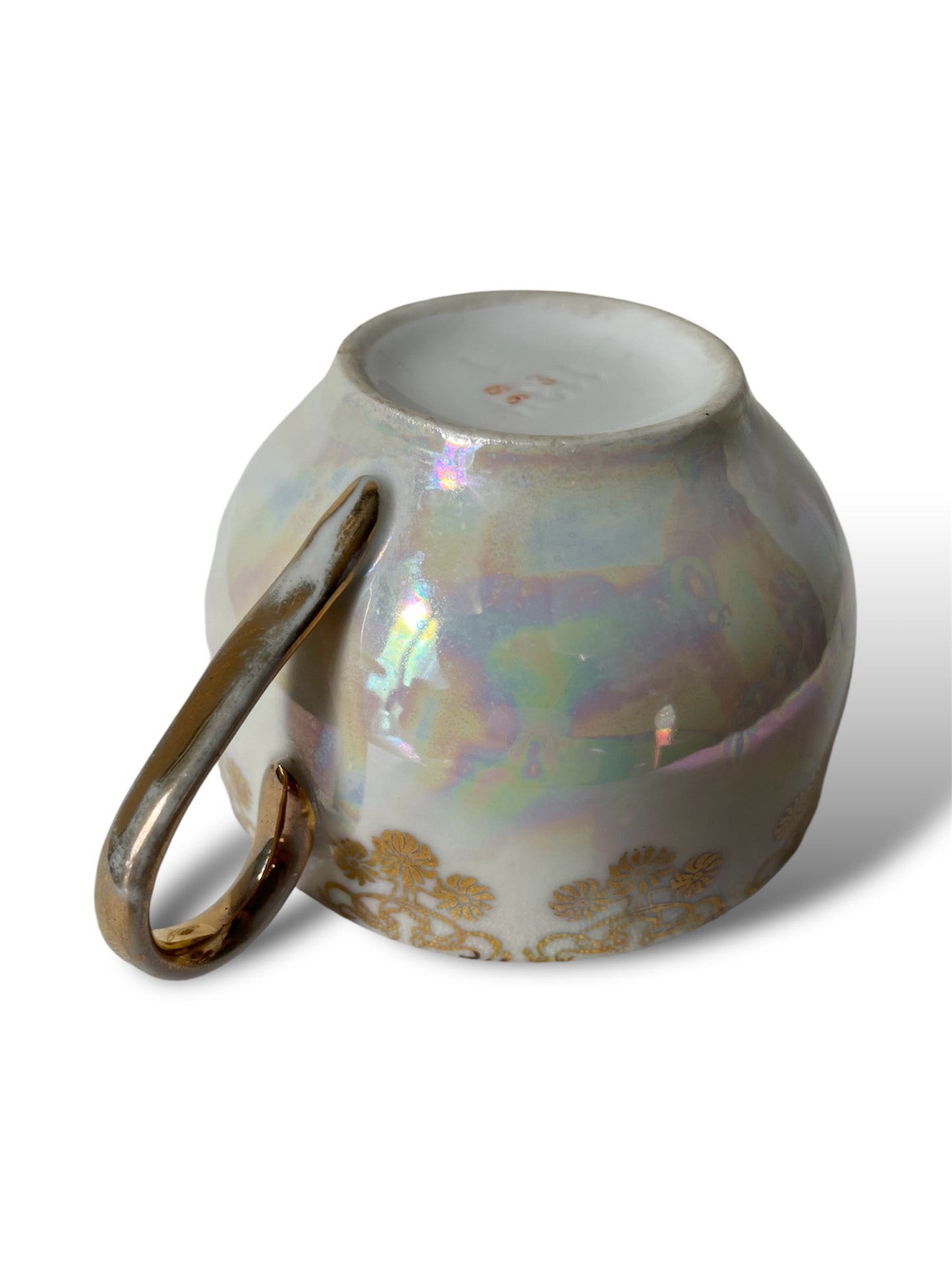 Service à thé porcelaine blanc irisé et doré
