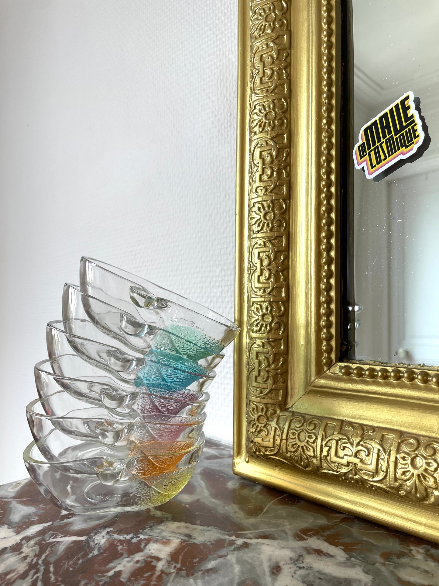6 coupelles pomme en verre coloré