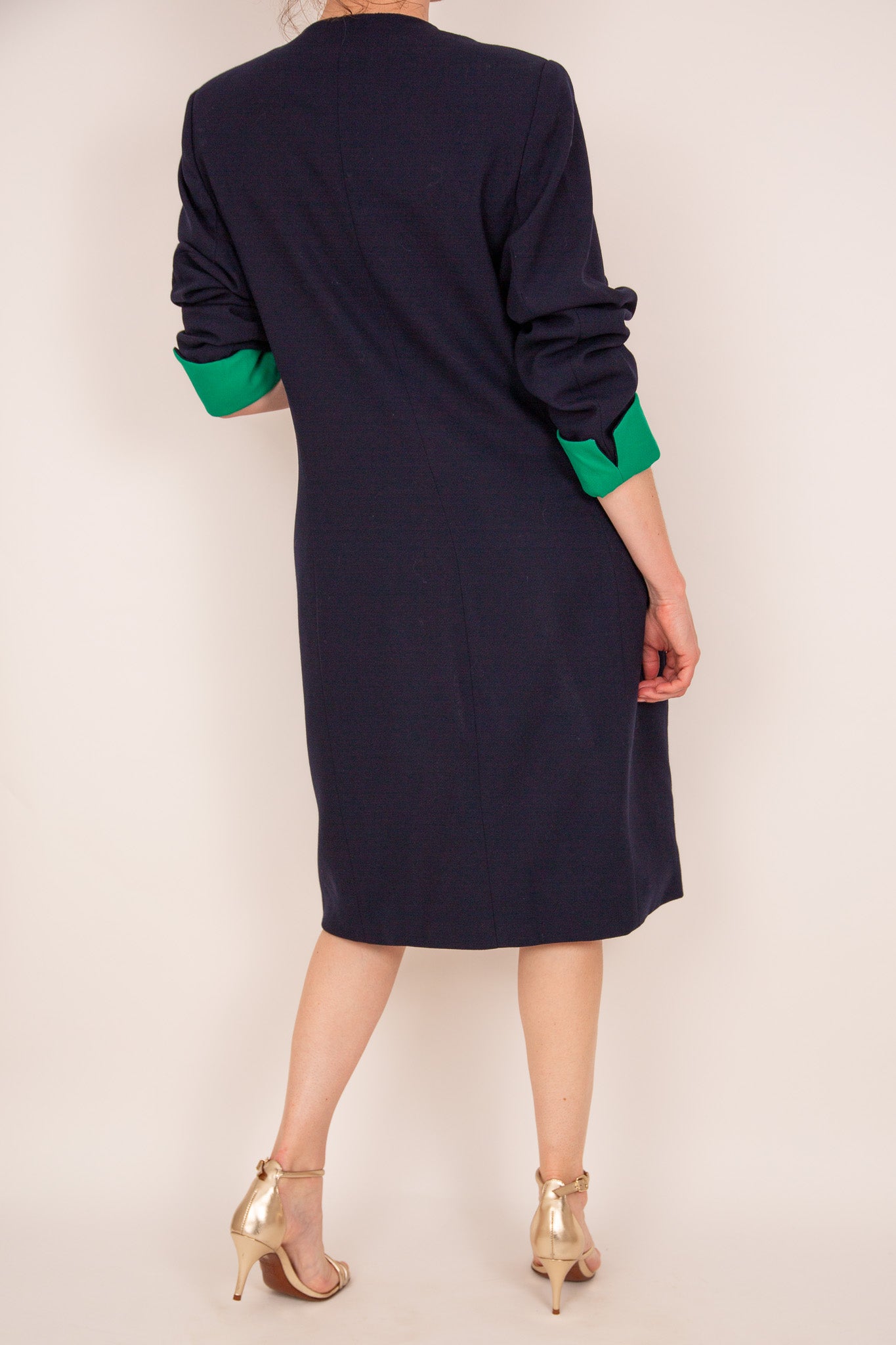 Robe bleue marine avec doublure verte 38