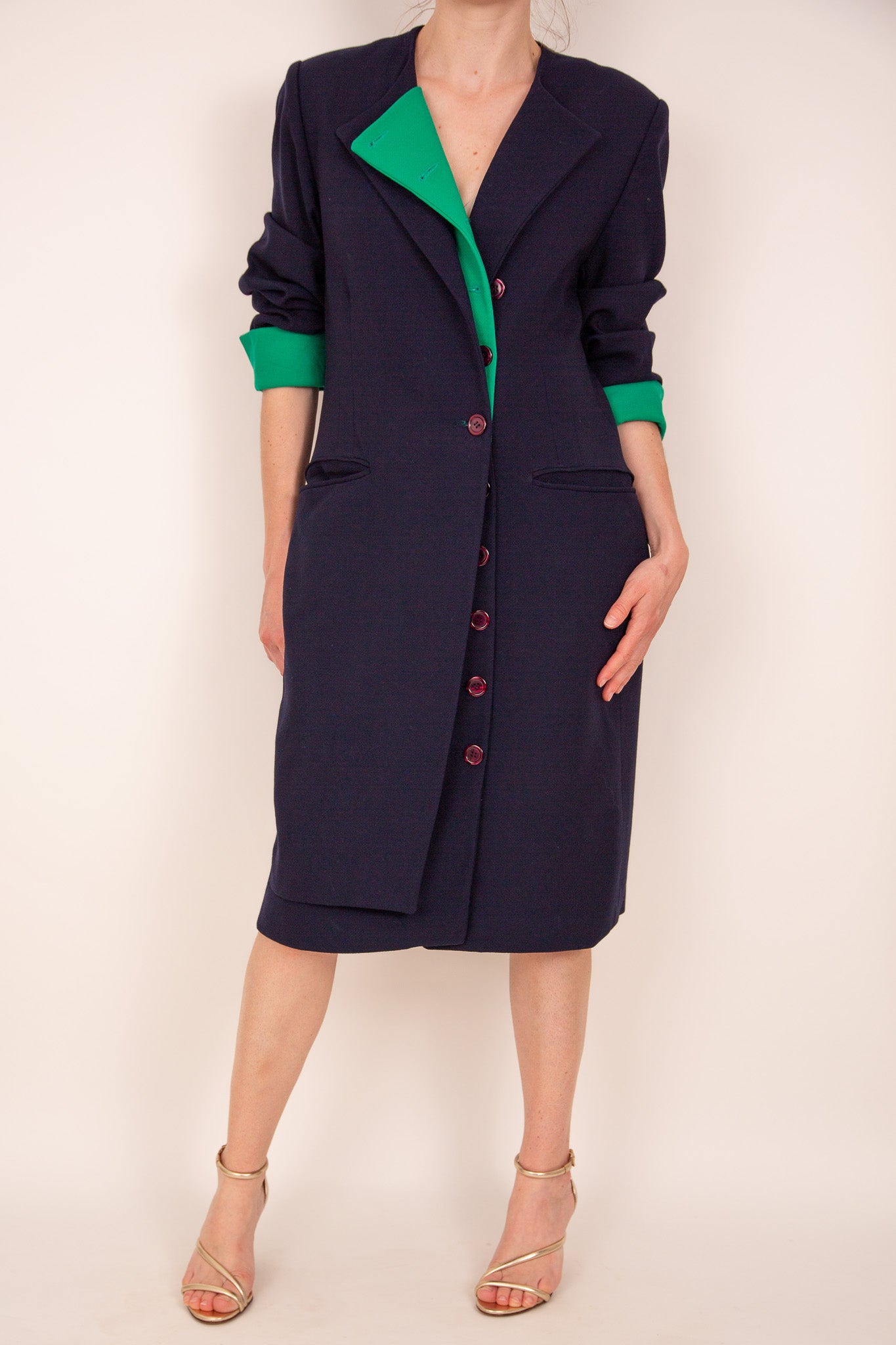 Robe bleue marine avec doublure verte 38