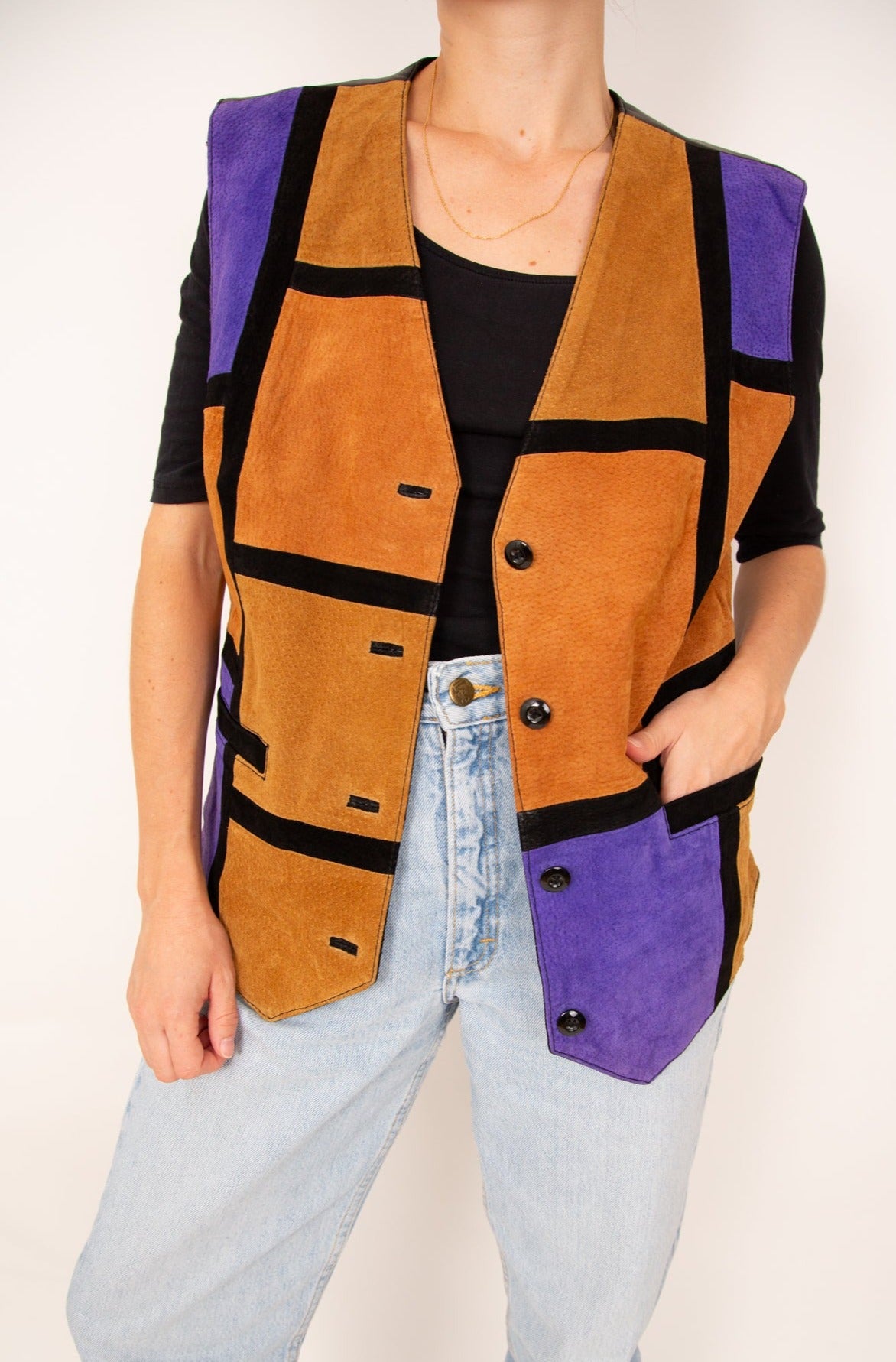 Veston camel violet et noir 44