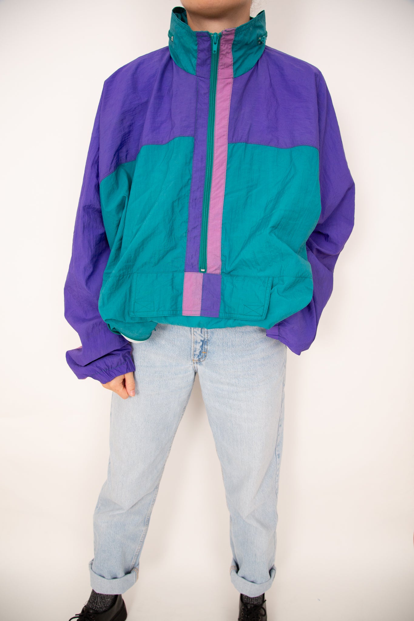Coupe-vent vert, violet et rose 58