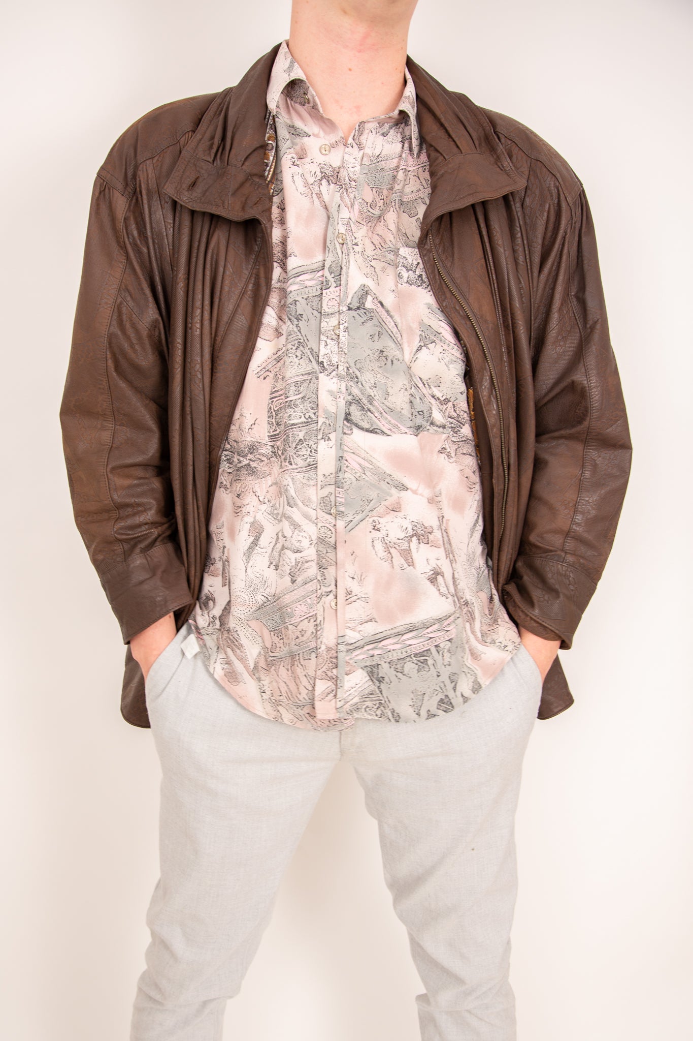 Blouson en cuir marron foncé 42