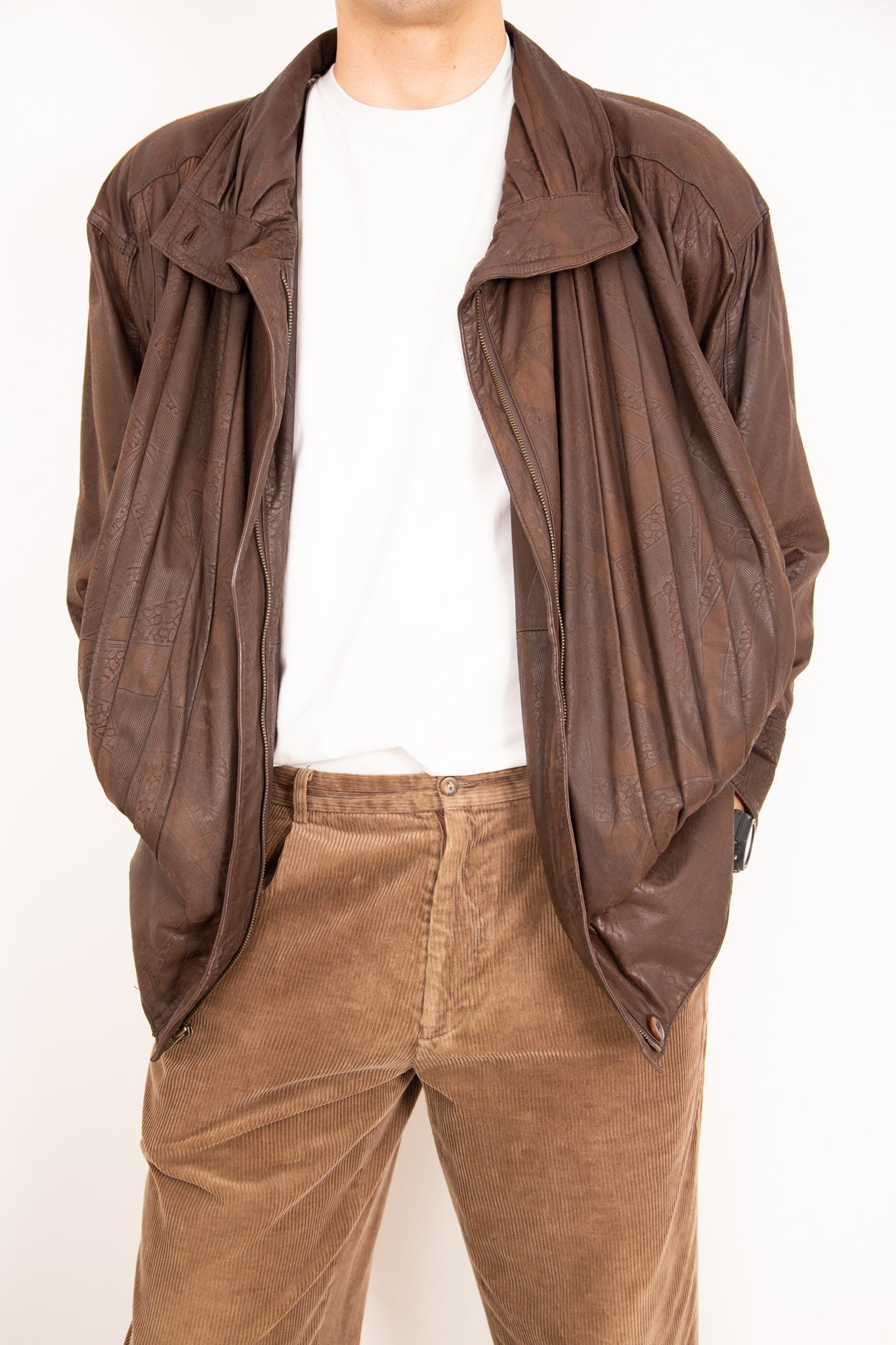 Blouson en cuir marron foncé 42