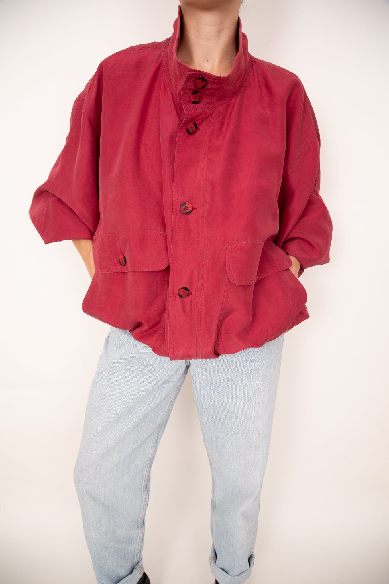 Blouson en soie rouge 46