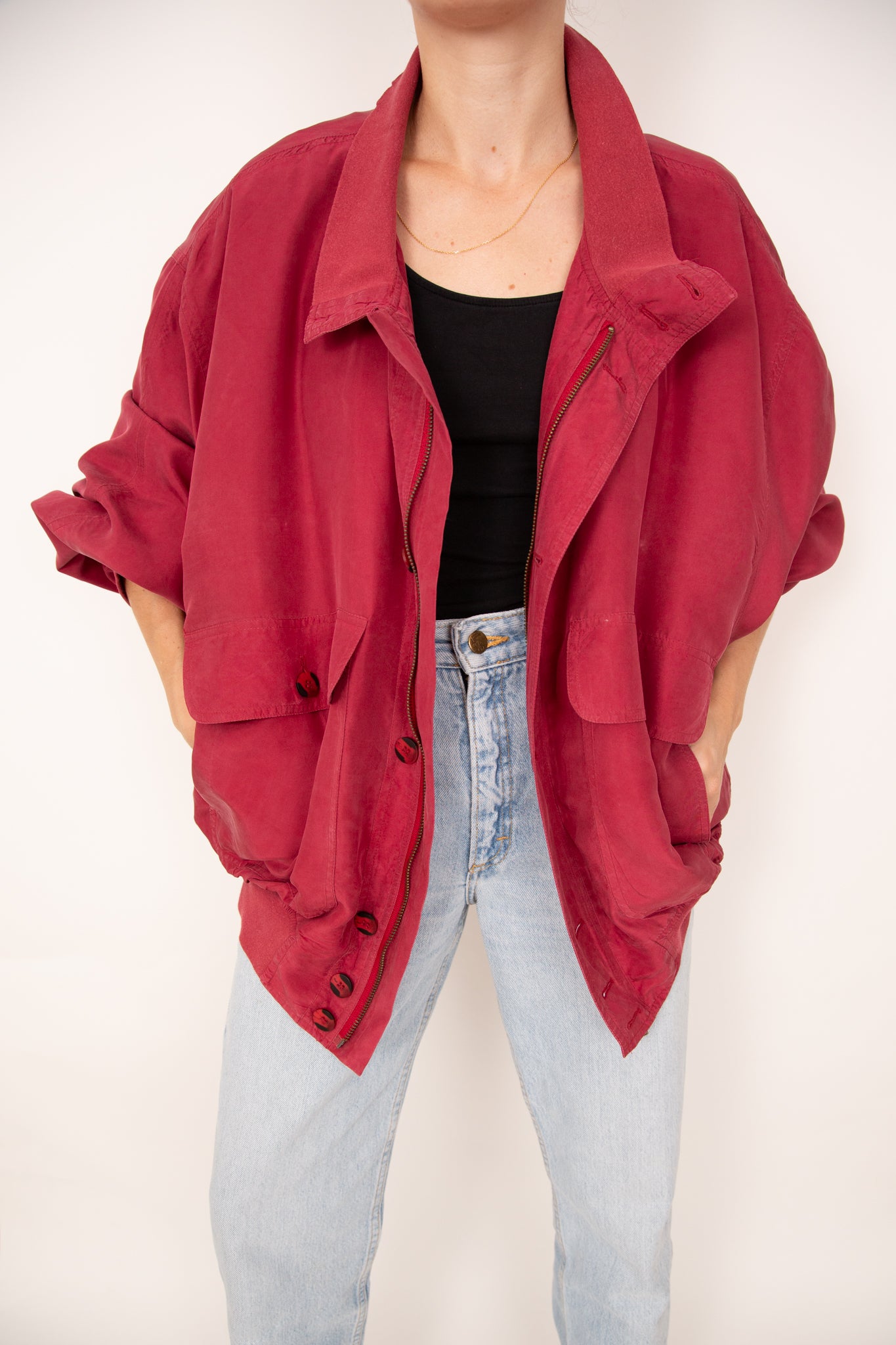 Blouson en soie rouge 46