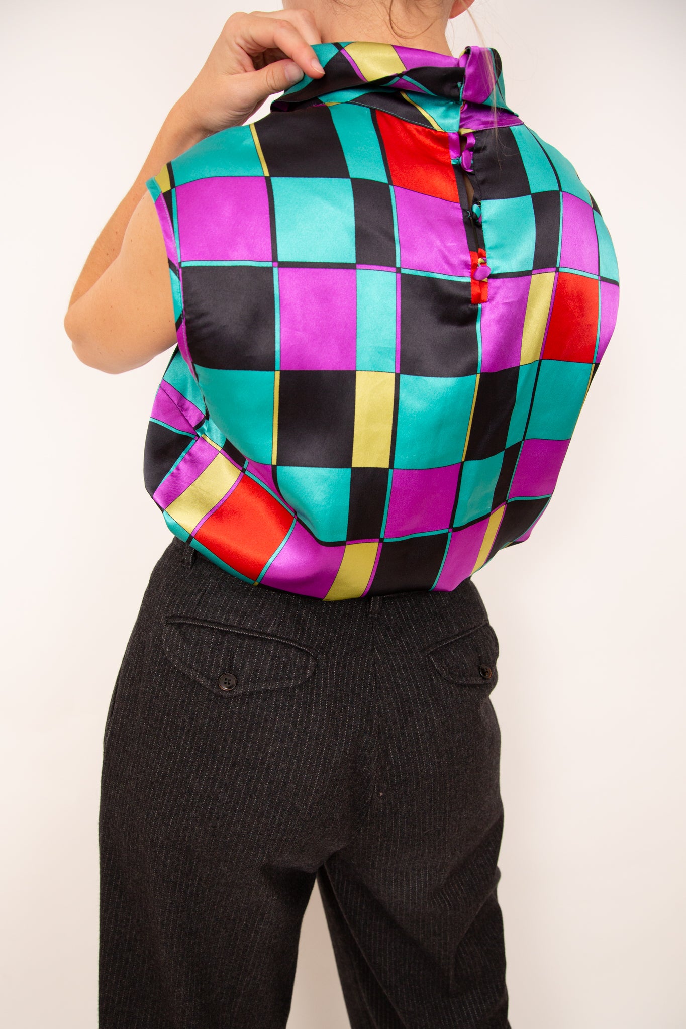 Top arlequin en soie 44