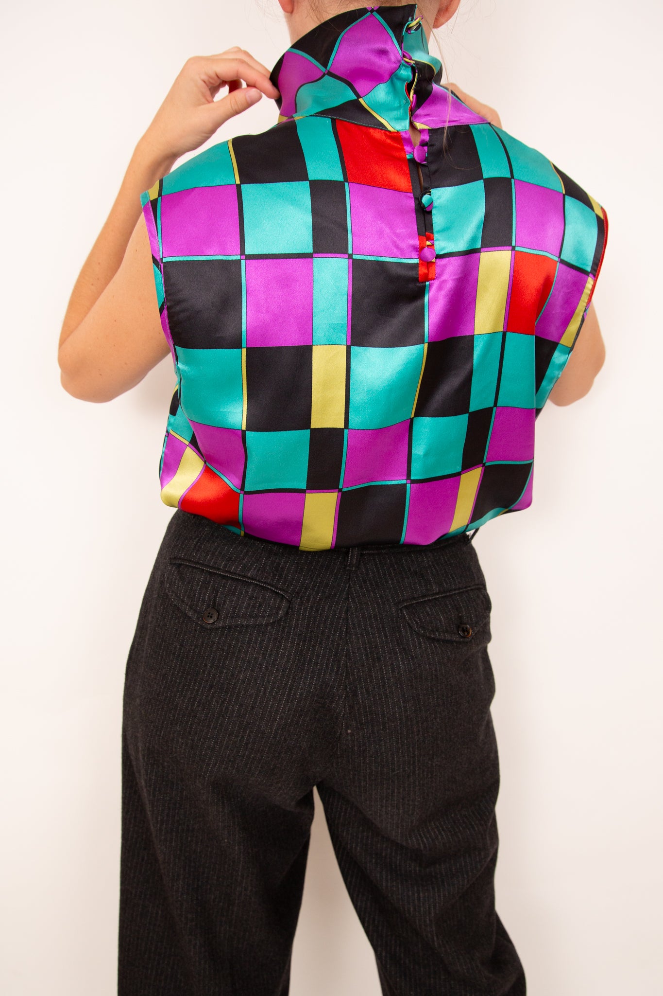 Top arlequin en soie 44