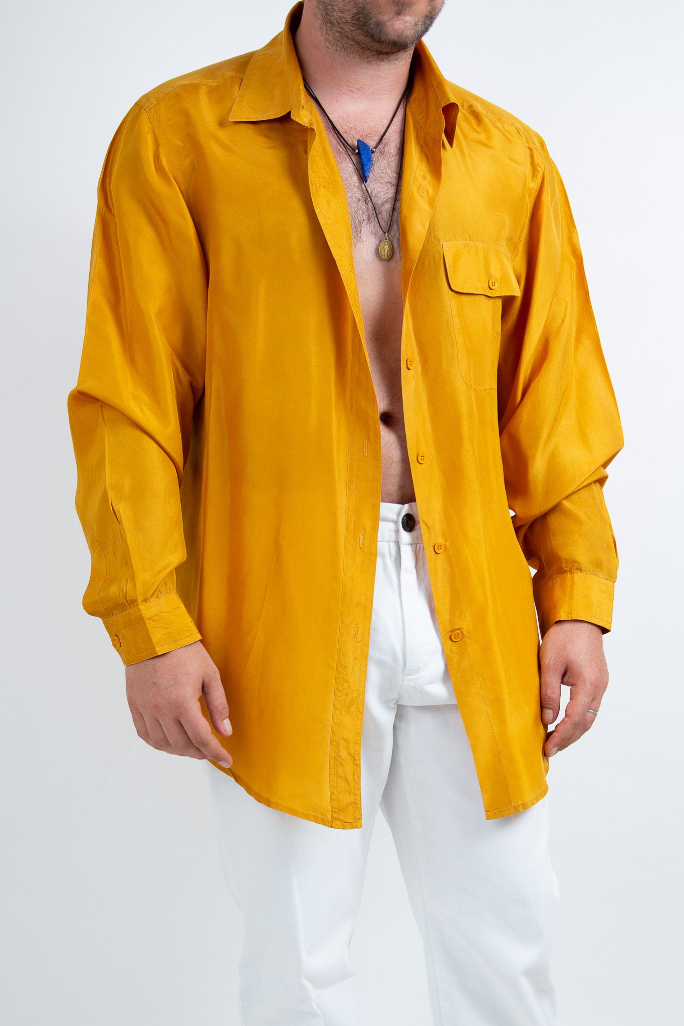 Chemise en soie jaune moutarde 44