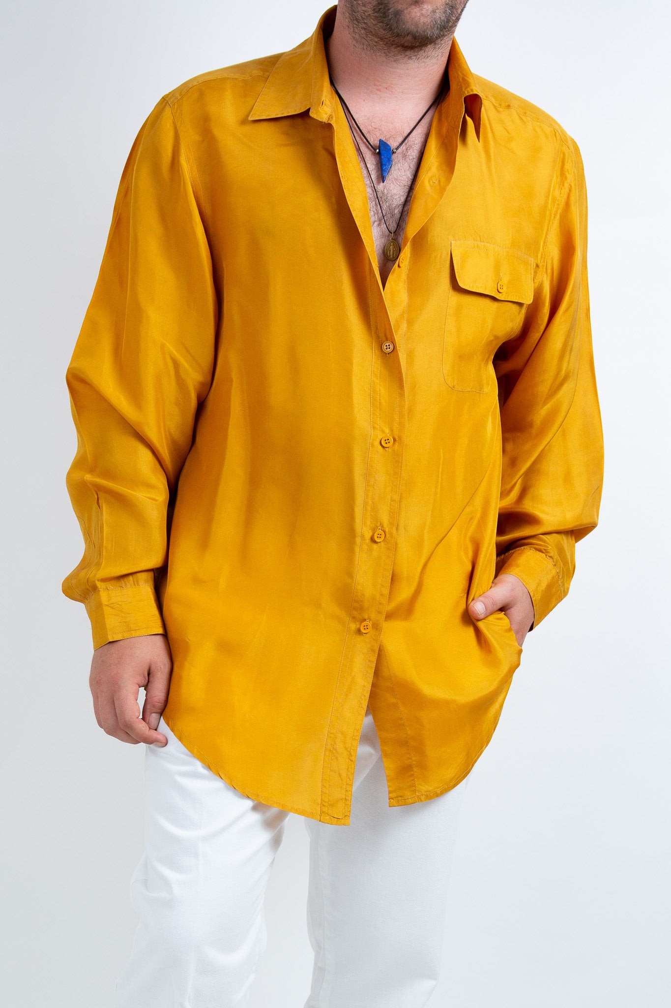 Chemise en soie jaune moutarde 44
