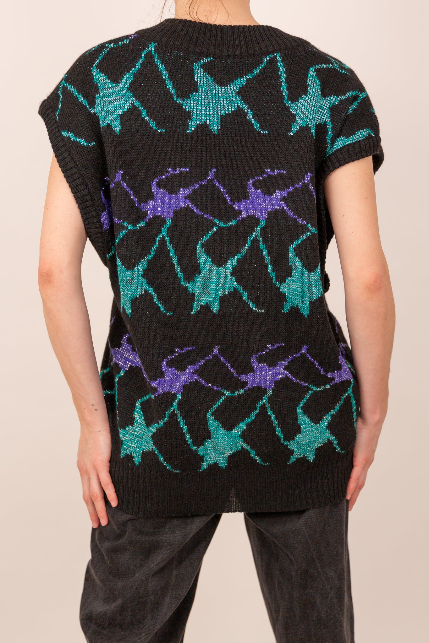 Pull sans manches noir, bleu et violet métallisés 42