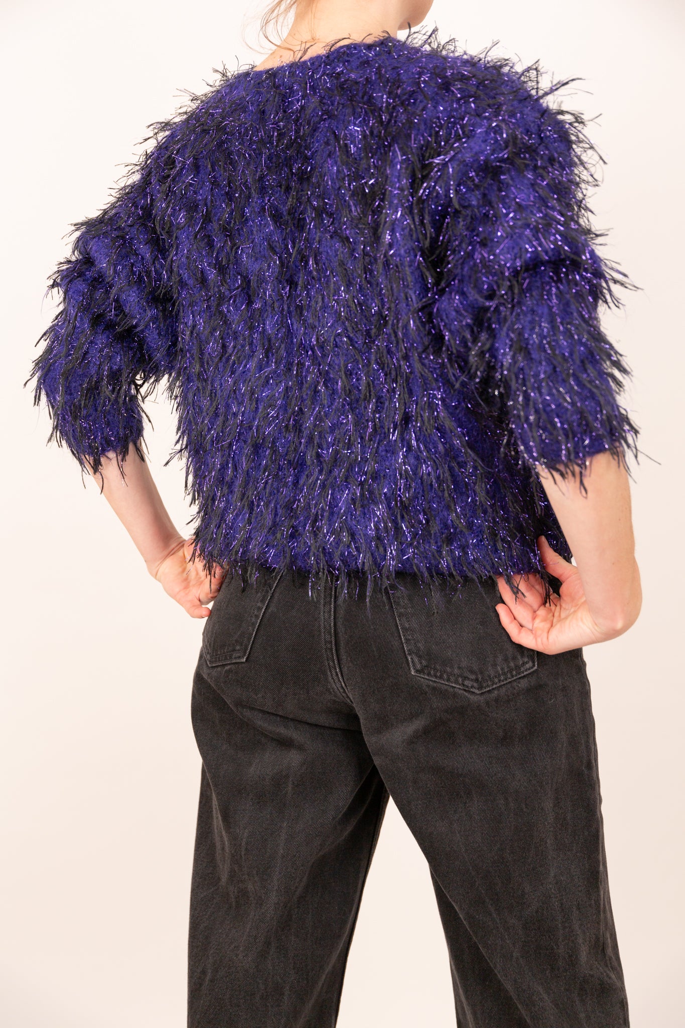 Pull violet duveteux et brillant 38