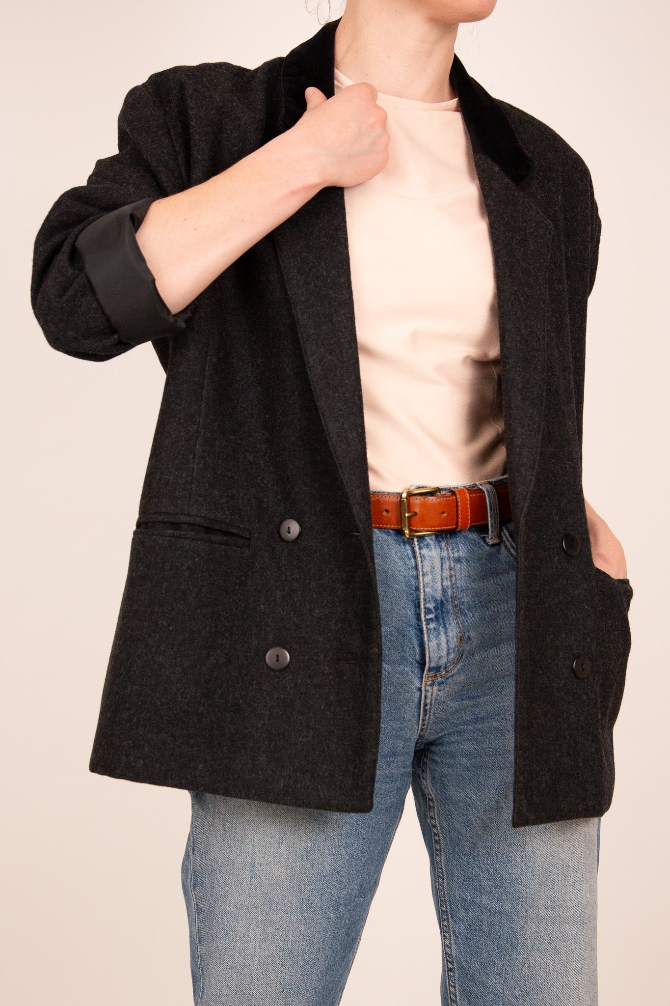 Blazer en laine gris et noir 40