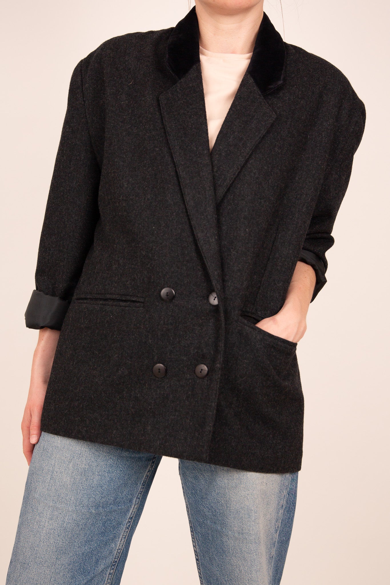 Blazer en laine gris et noir 40