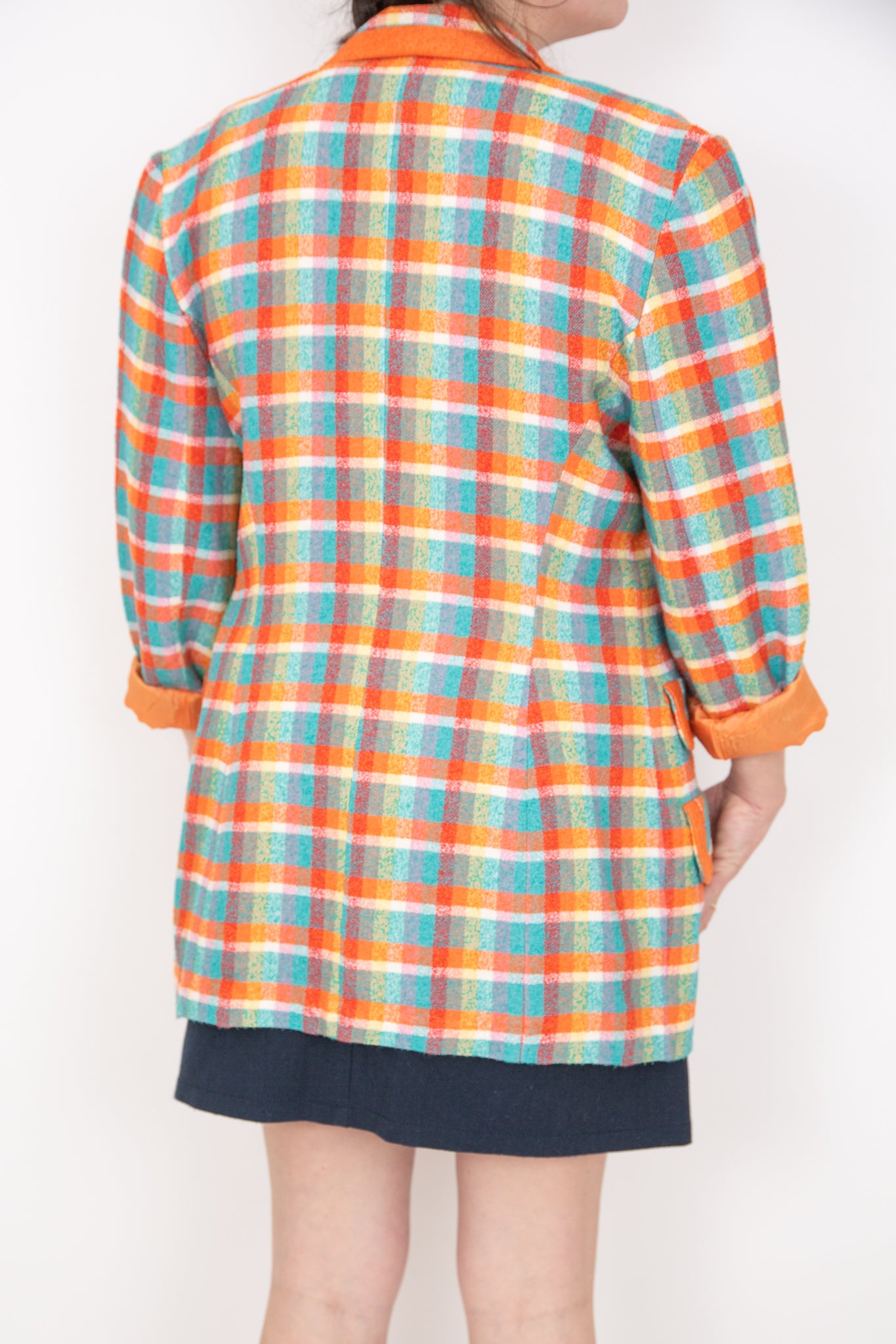 Blazer à carreaux orange turquoise et blanc 40