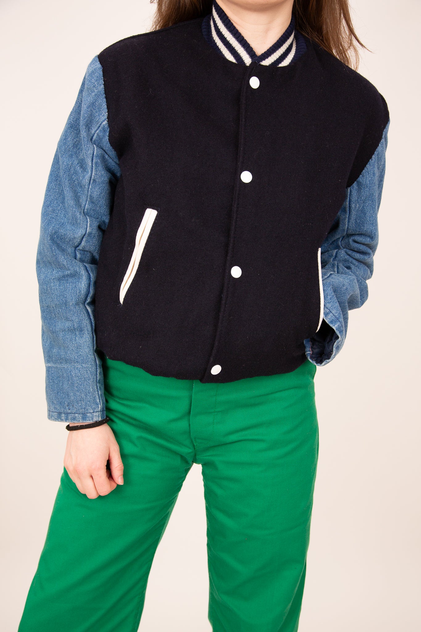 Blouson laine et jean bleu et blanc 36