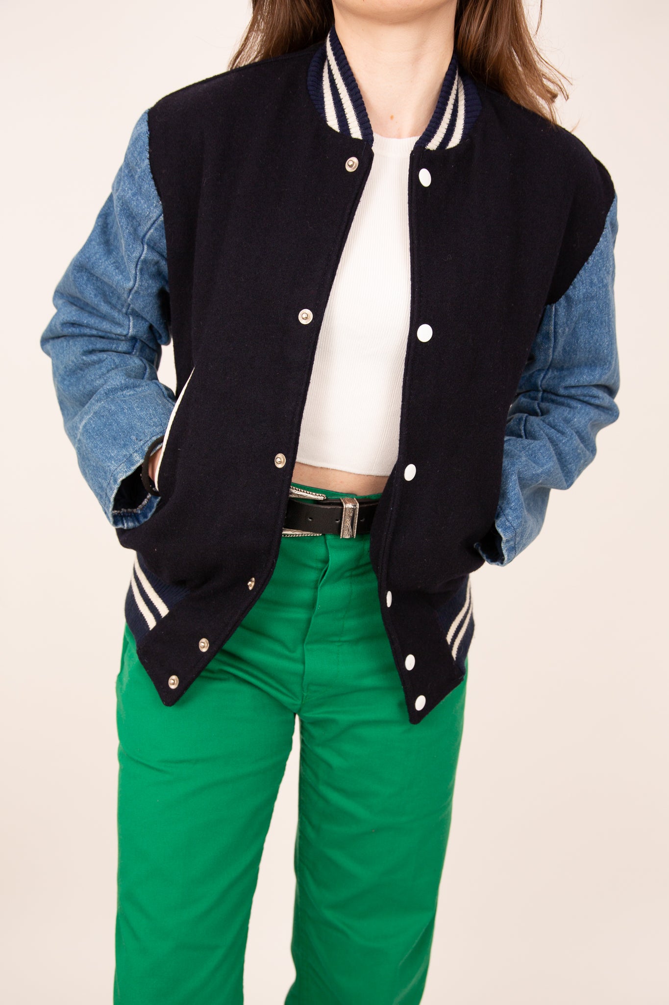 Blouson laine et jean bleu et blanc 36