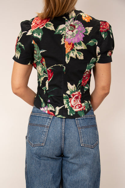 Chemisier noir à fleurs 38