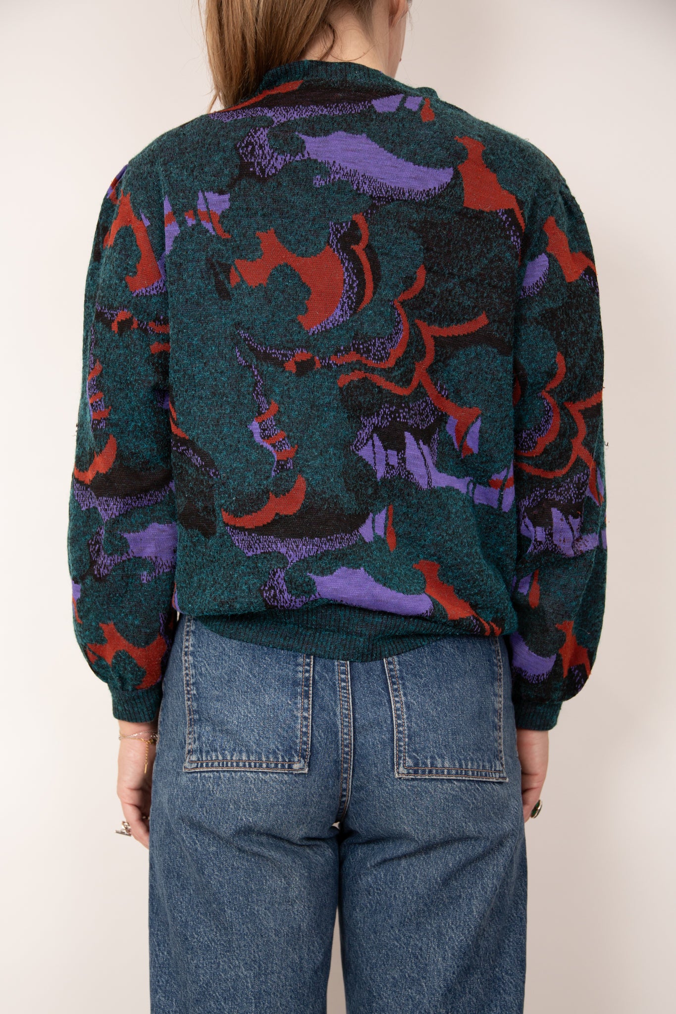 Cardigan vert violet et rouille 40