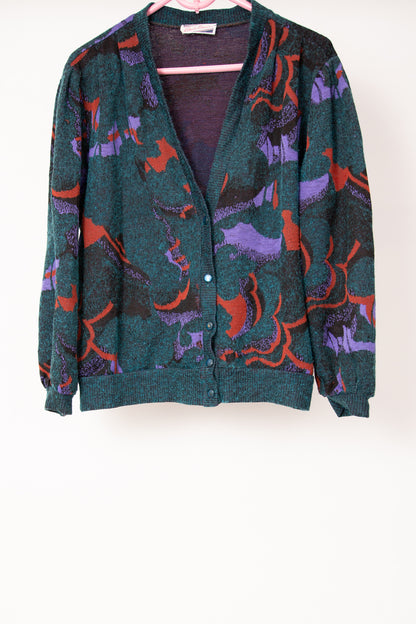 Cardigan vert violet et rouille 40
