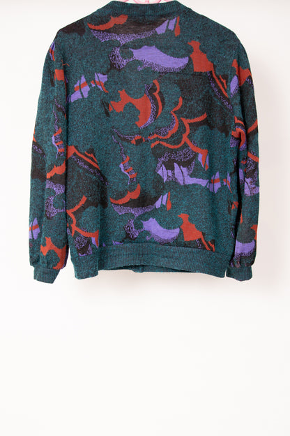 Cardigan vert violet et rouille 40