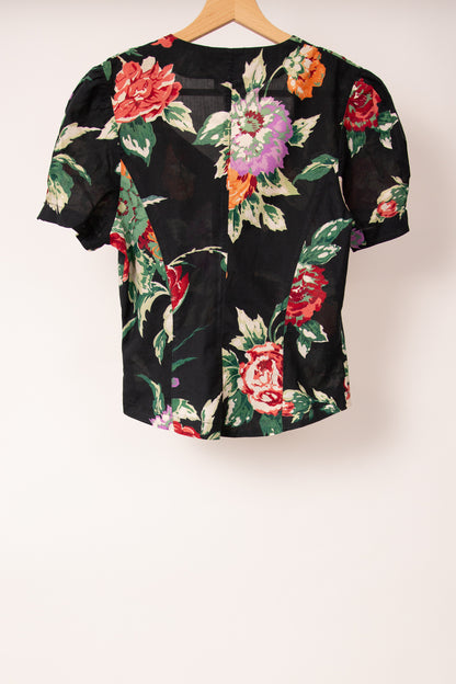 Chemisier noir à fleurs 38