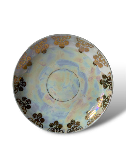 Service à thé porcelaine blanc irisé et doré