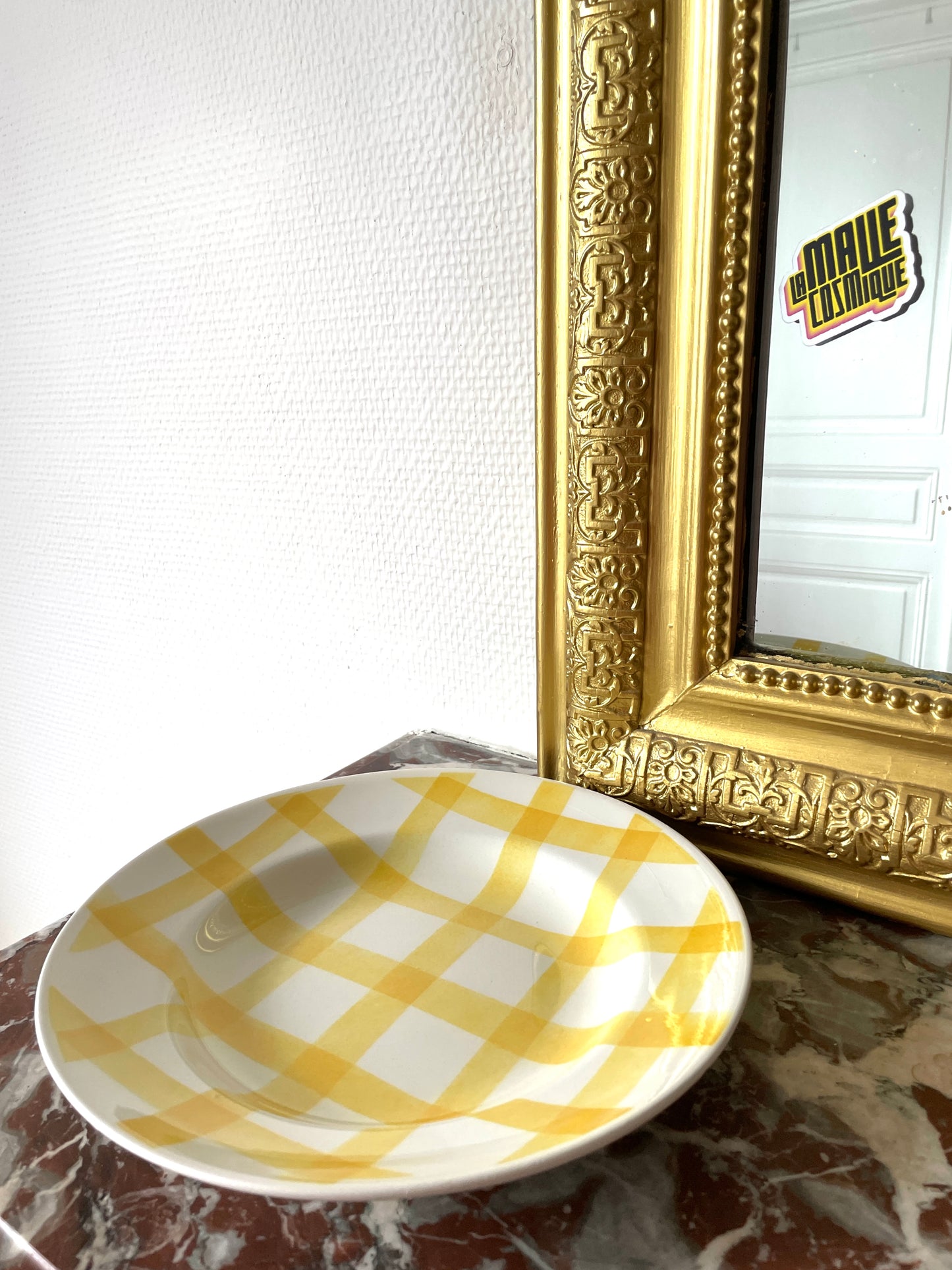 Assiette Moulin des Loups vichy jaune et blanc