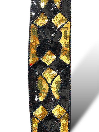 Ceinture à sequins noirs et dorés