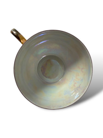 Service à thé porcelaine blanc irisé et doré