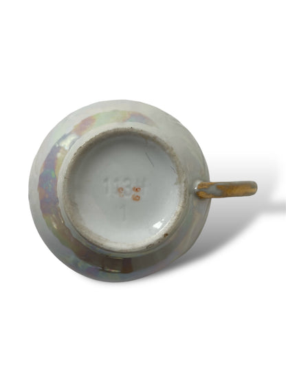 Service à thé porcelaine blanc irisé et doré