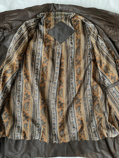 Blouson en cuir marron foncé 42