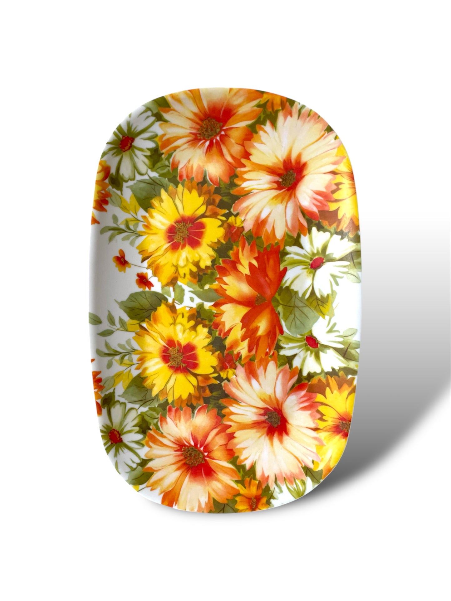 Plateau blanc à fleurs