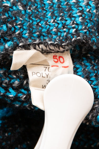 Pull col châle gris noir et turquoise 38