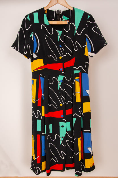Robe midi noire à motifs colorés 40