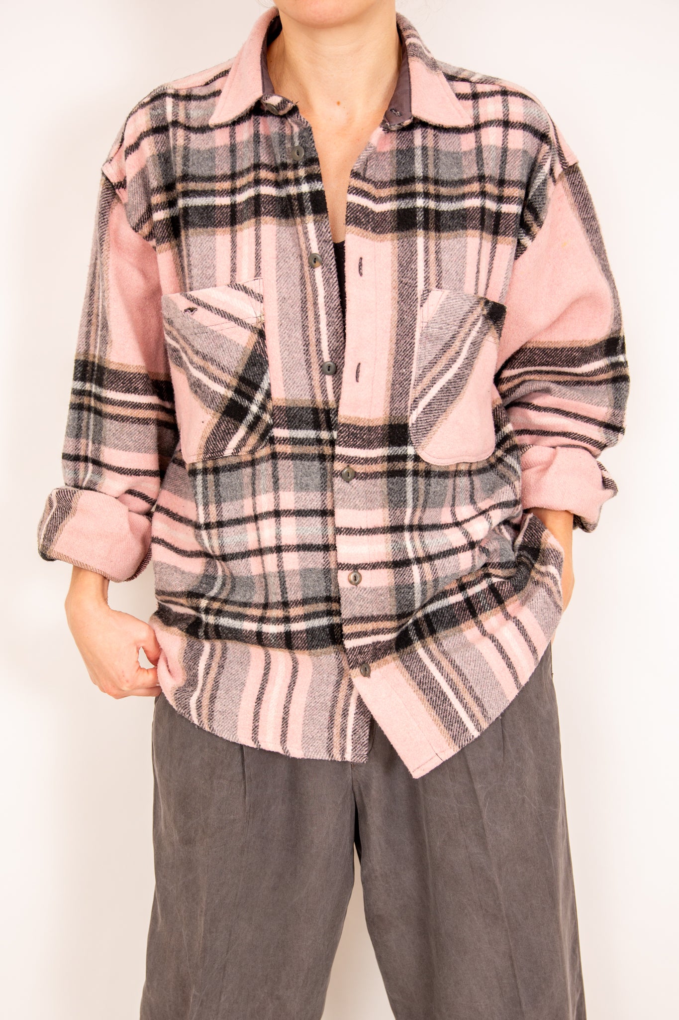 Surchemise rose et gris 36
