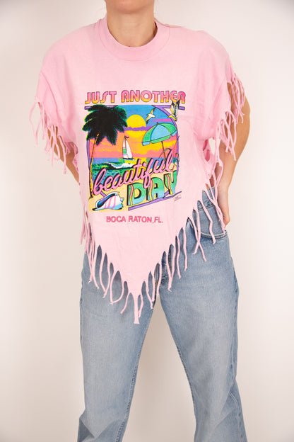 T-shirt plage à franges rose 36
