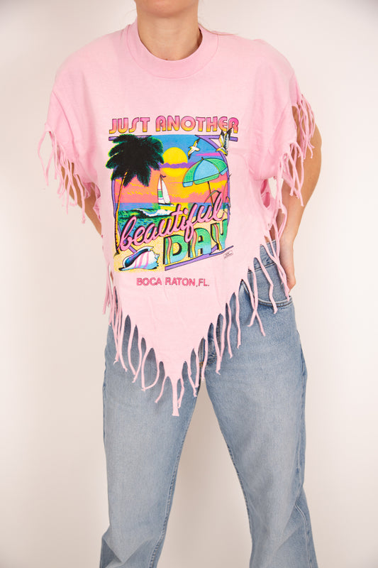 T-shirt plage à franges rose 36
