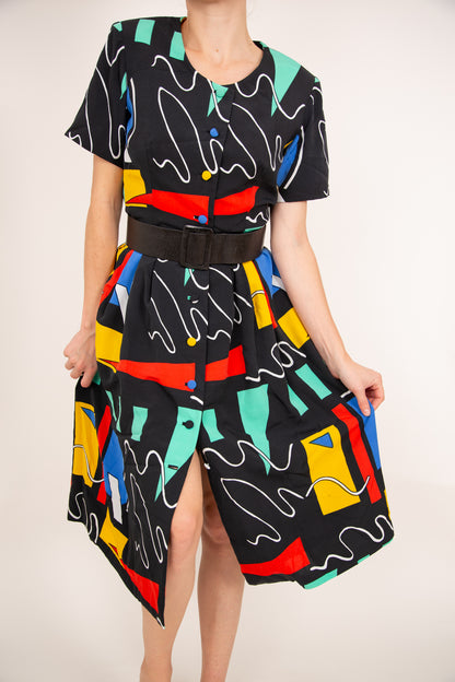 Robe midi noire à motifs colorés 40