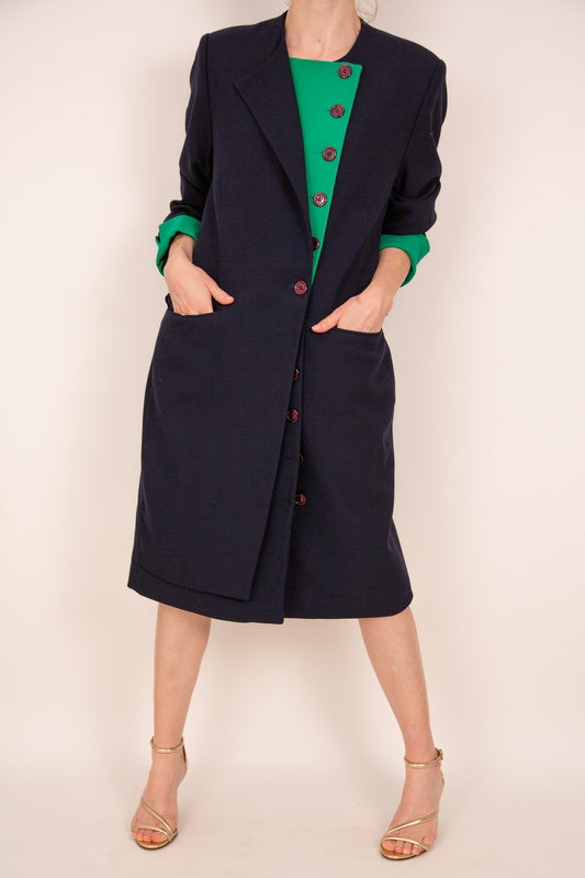 Robe bleue marine avec doublure verte 38
