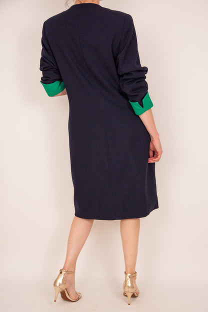 Robe bleue marine avec doublure verte 38