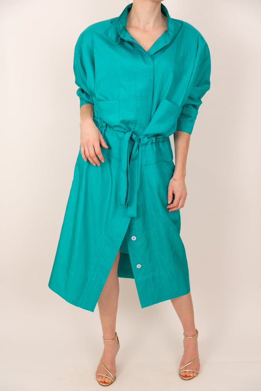 Robe turquoise satinée 38